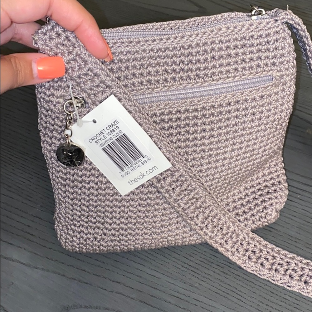 Small gray crochet cross body